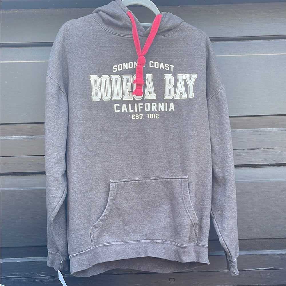 Bodega Bay Gray Hoodie with Red Accents